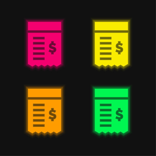 Bill four color glowing neon vector icon