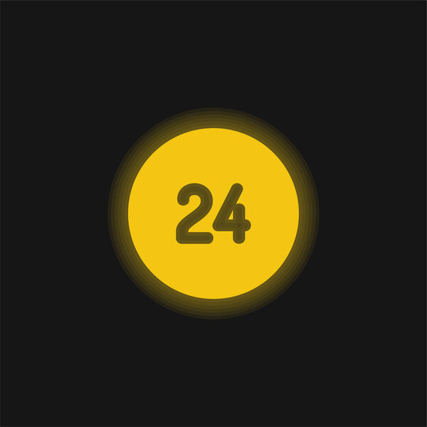 24 часа желтый светящийся неоновый значок
