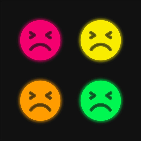 Bad Face four color glowing neon vector icon