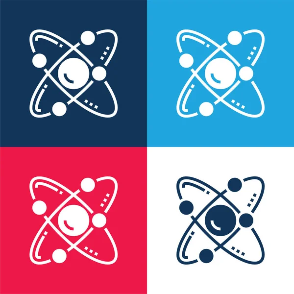 Atom Blue Red Four Color Minimal Icon Set — Stock Vector