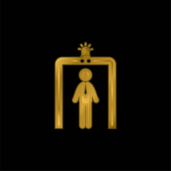 Airport Security Portal gold plated metalic icon or logo vector