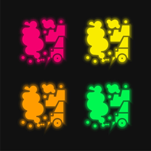 Air Pollution four color glowing neon vector icon