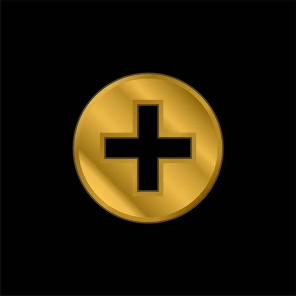 Add Interface Circular Symbol Sign Gold Plated Metalic Icon Logo — ストックベクタ