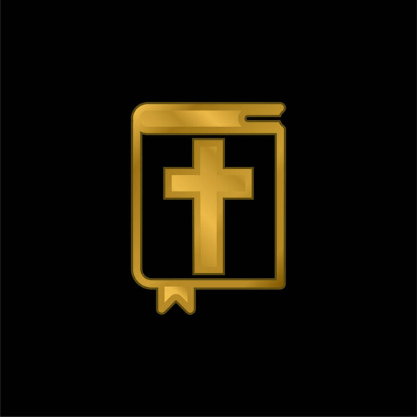 Bible gold plated metalic icon or logo vector