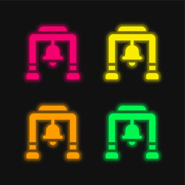 Bell Tower four color glowing neon vector icon