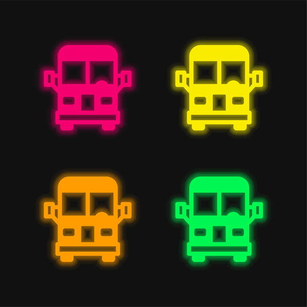 Airport Bus four color glowing neon vector icon