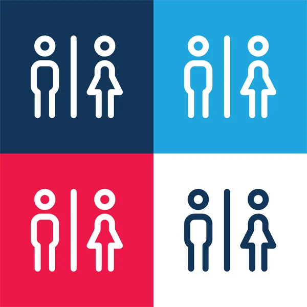 Bathrooms Blue Red Four Color Minimal Icon Set — Vector de stock