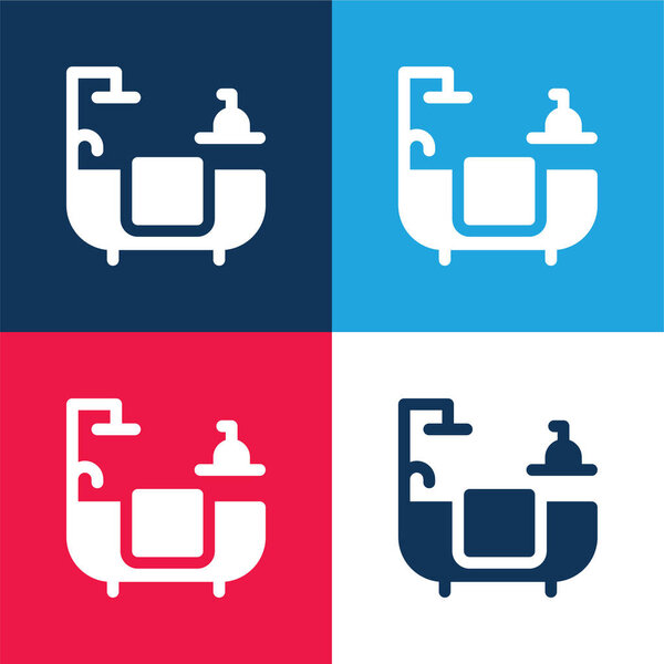 Bathroom blue and red four color minimal icon set