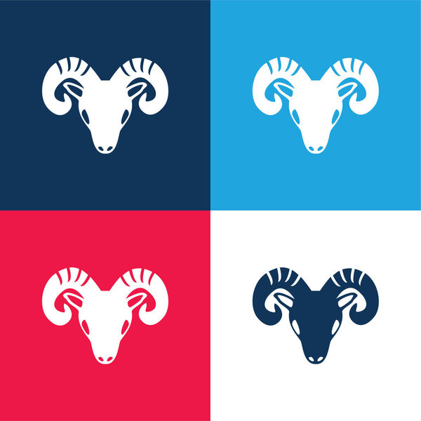 Aries Zodiac Symbol Of Frontal Goat Head blue and red four color minimal icon set
