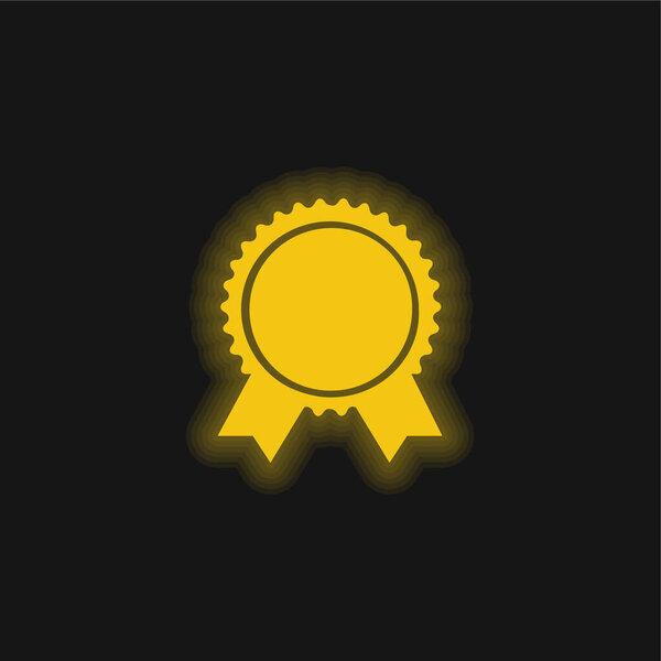 Award Badge Of Circular Shape With Ribbon Tails yellow glowing neon icon
