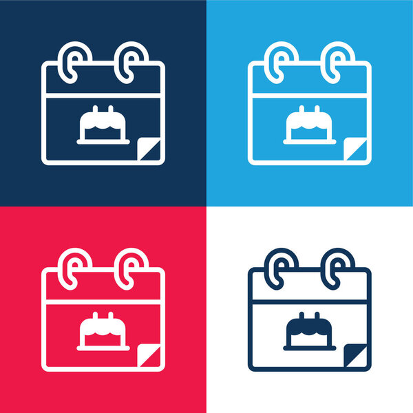 Birthday blue and red four color minimal icon set