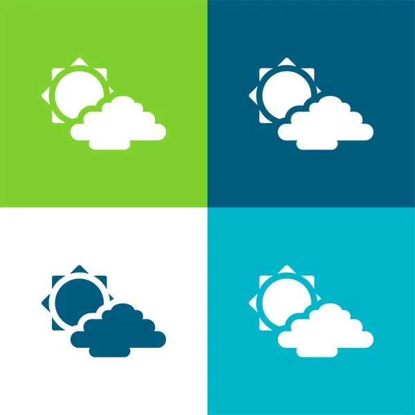 stock vector Big Sun And  Cloud Flat four color minimal icon set