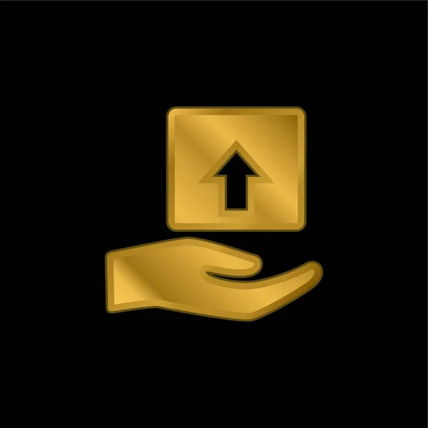 Box Gold Plated Metalic Icon Logo Vector — Stock Vector