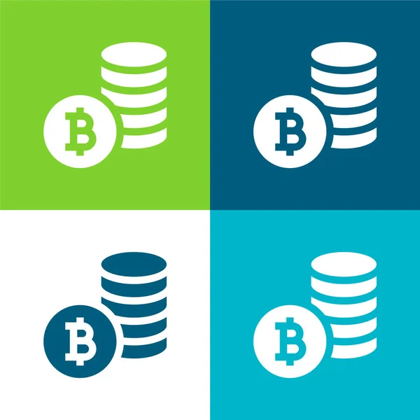 Bitcoin Symbol Flat Four Color Minimal Icon Set — Stock Vector