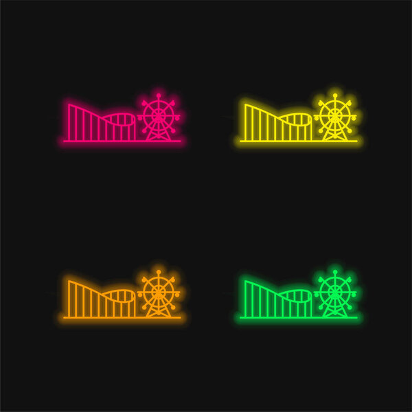 Amusement Park four color glowing neon vector icon