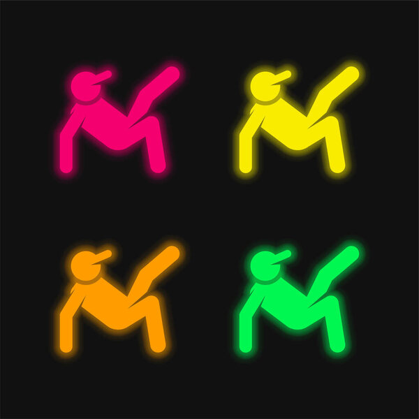 Breakdance four color glowing neon vector icon