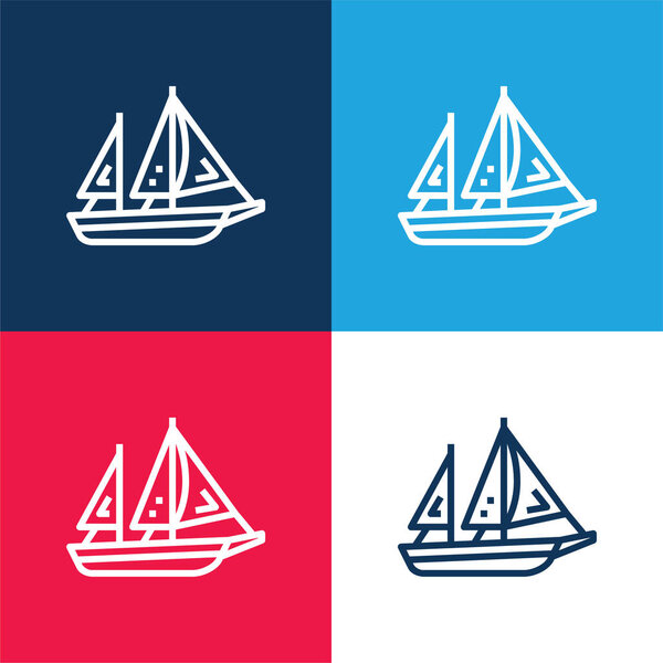 Boat blue and red four color minimal icon set