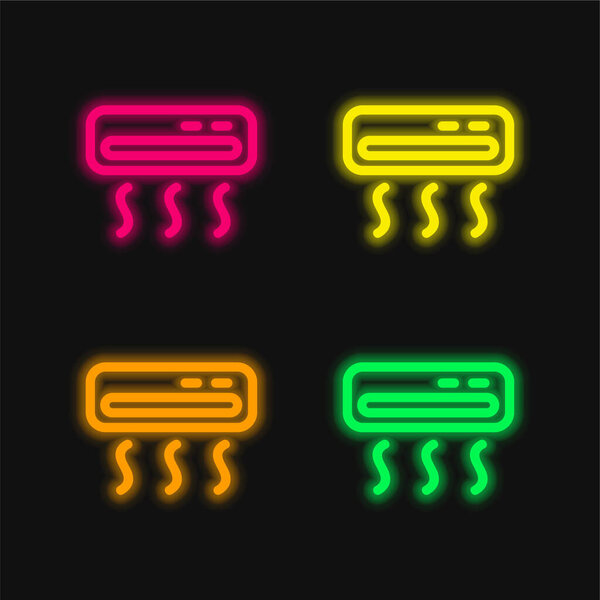 Кондиционер четырехцветный светящийся неоновый вектор значок