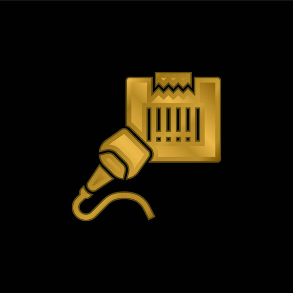 Barcode Scanner gold plated metalic icon or logo vector