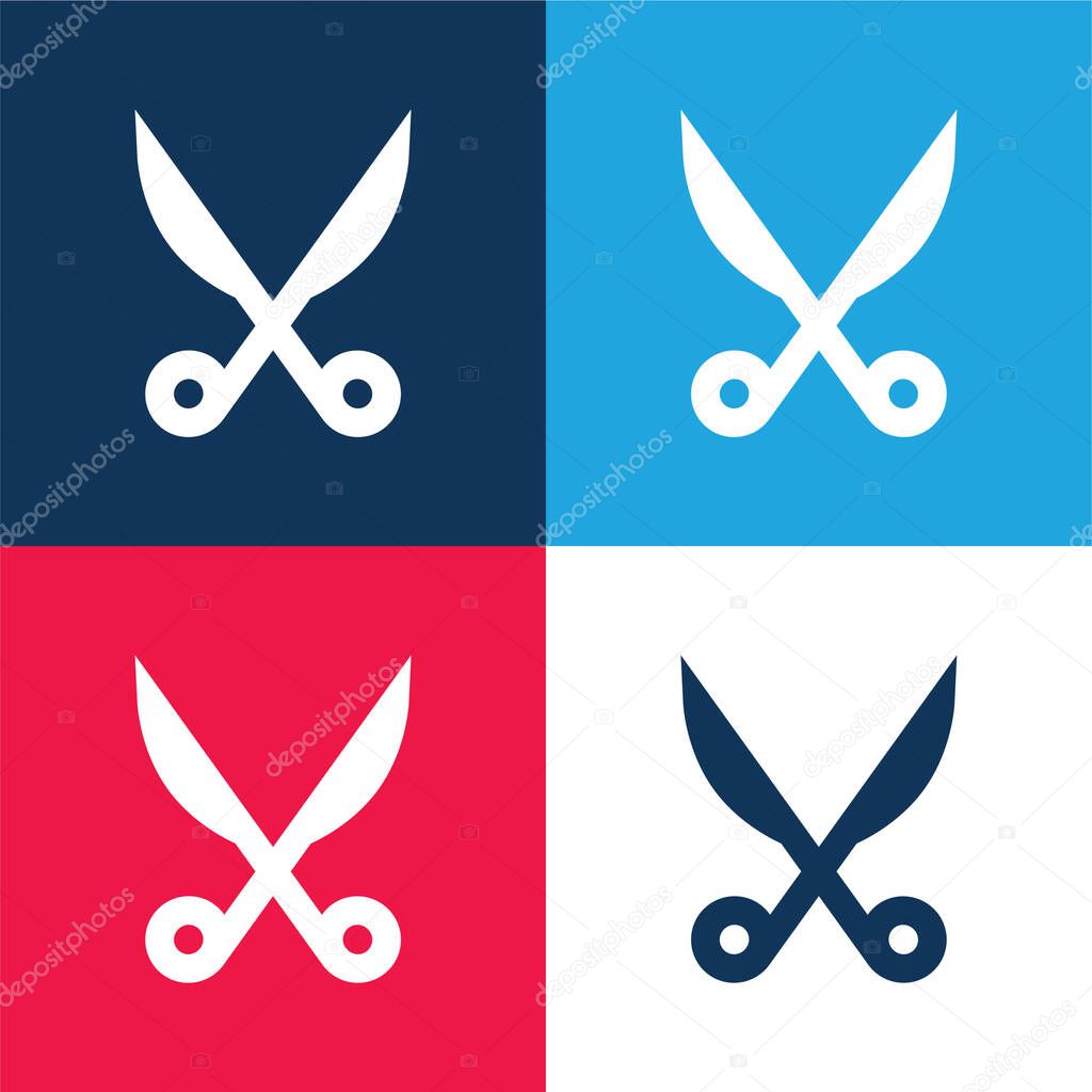 Baber Scissors blue and red four color minimal icon set