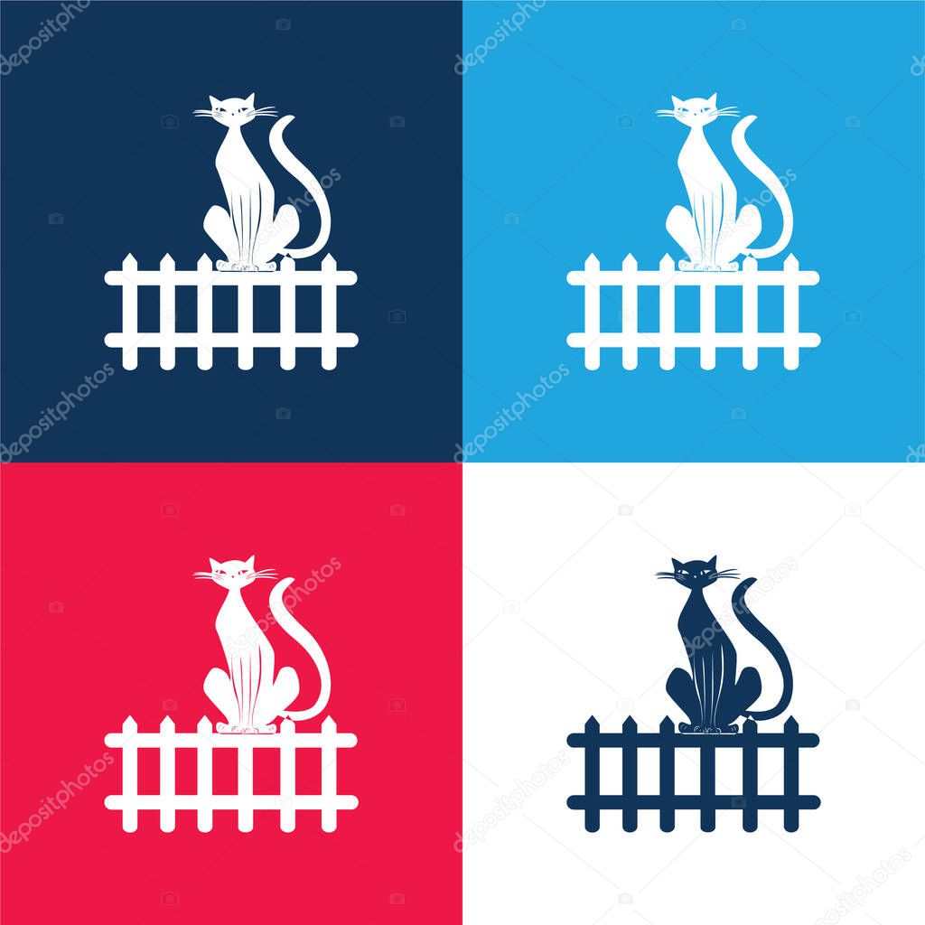 Black Cat On Fence blue and red four color minimal icon set