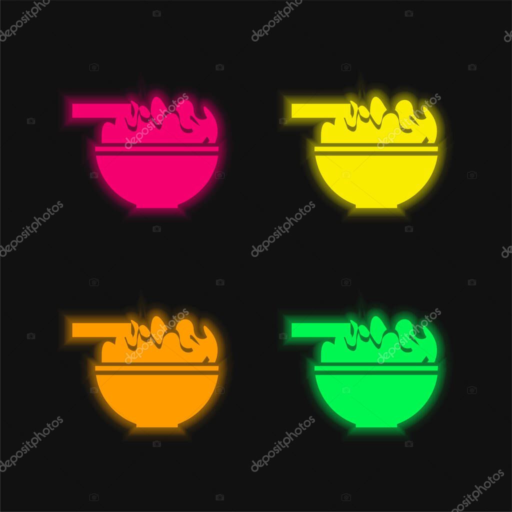Bowl With Chinese Food four color glowing neon vector icon