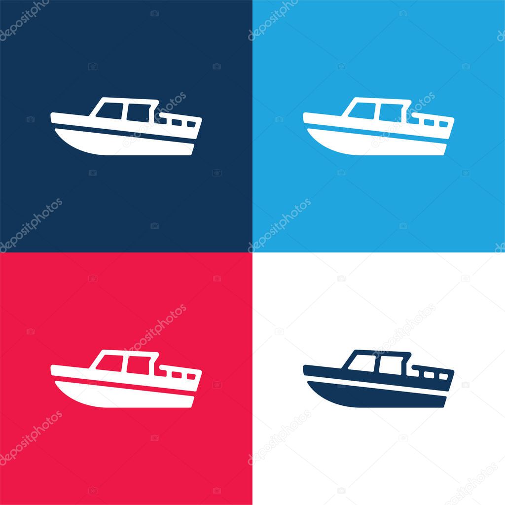 Boat blue and red four color minimal icon set