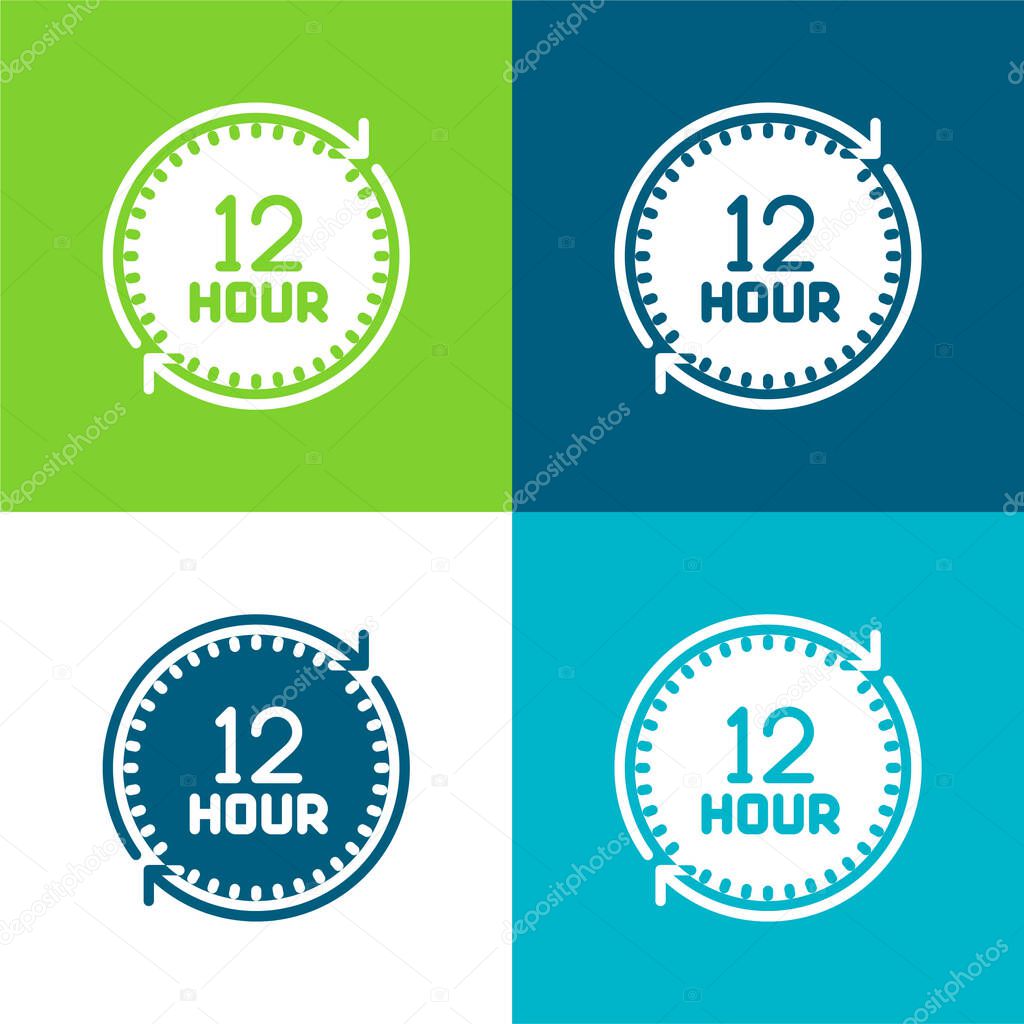 12 Hours Flat four color minimal icon set