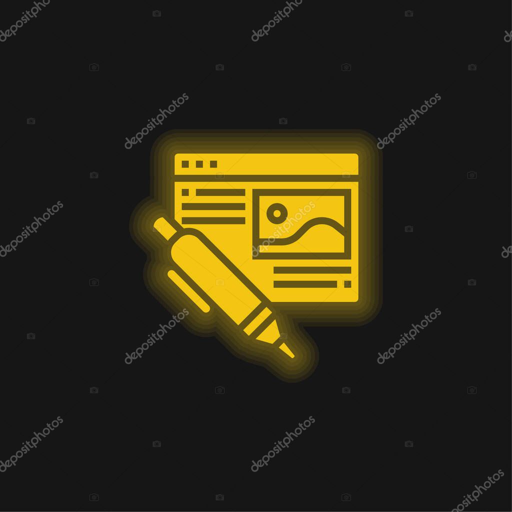 Blog yellow glowing neon icon