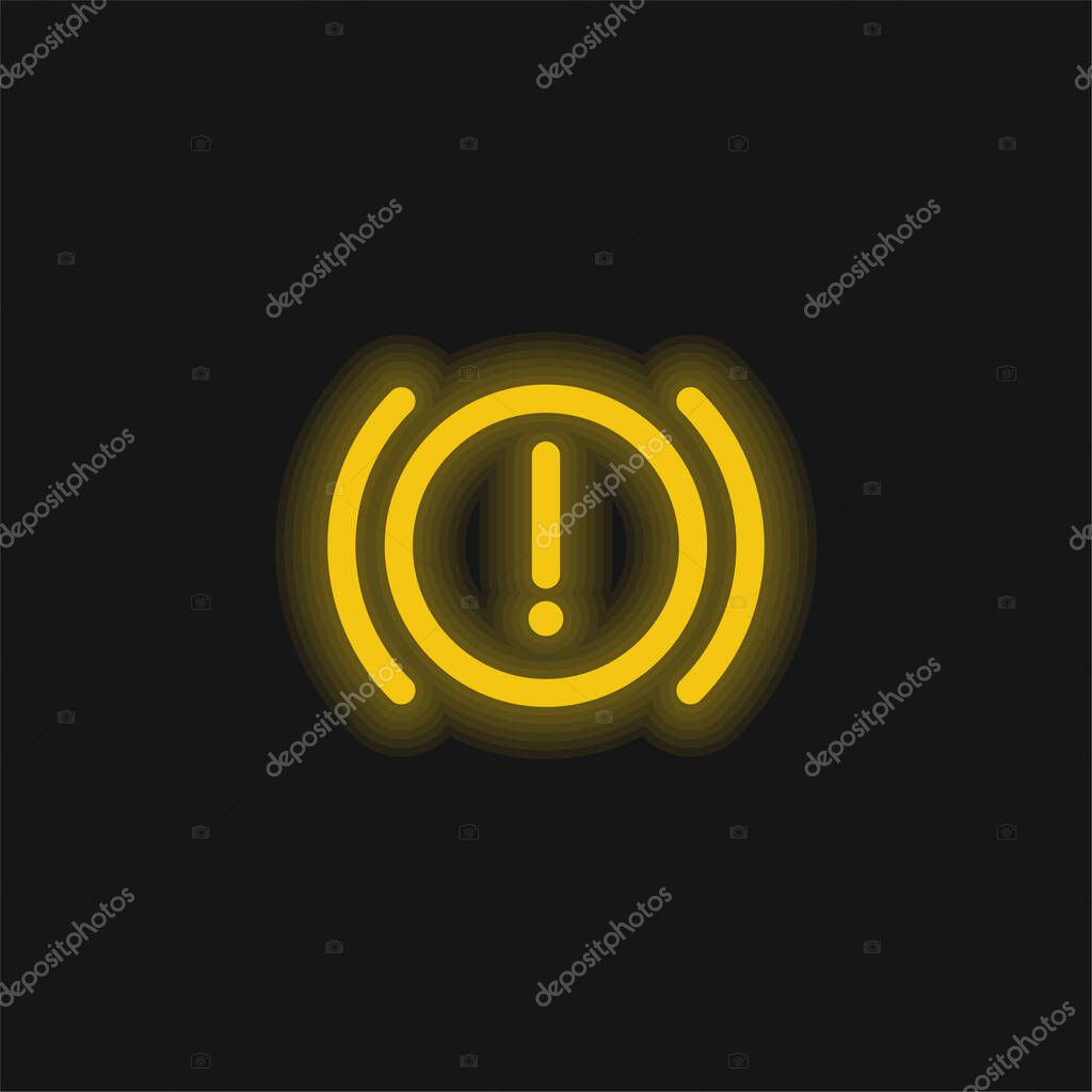 Brake System Warning yellow glowing neon icon