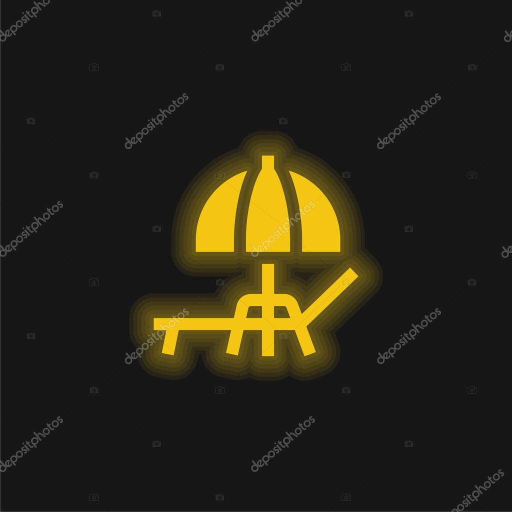 Beach Umbrella yellow glowing neon icon