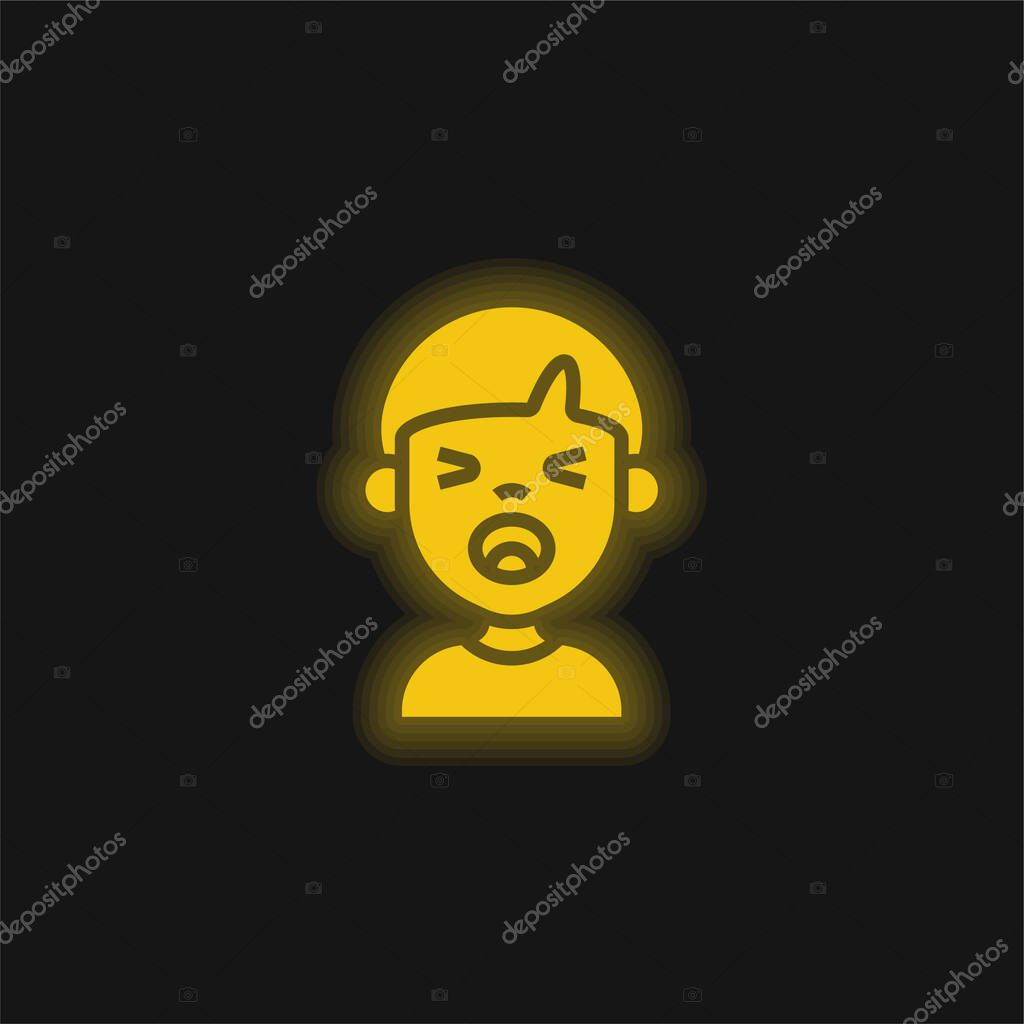 Boy yellow glowing neon icon