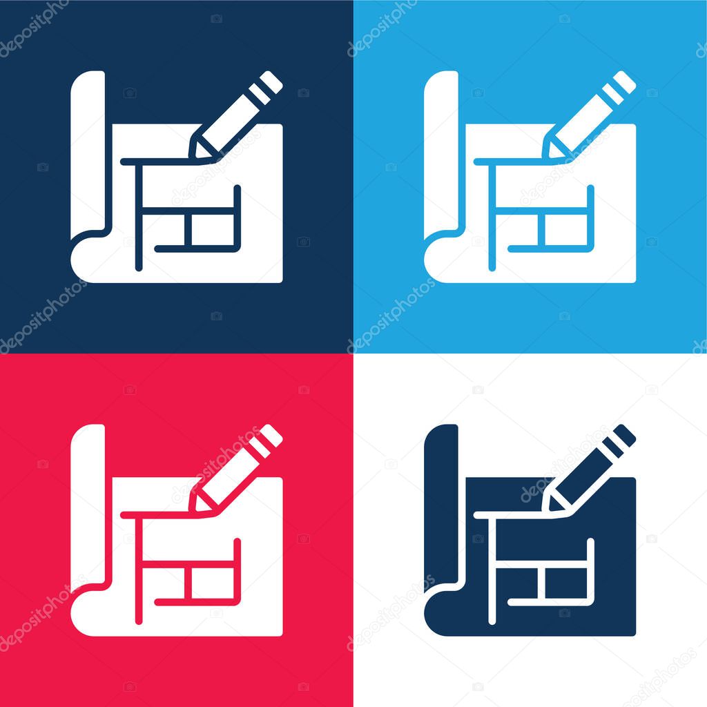 Blueprint blue and red four color minimal icon set