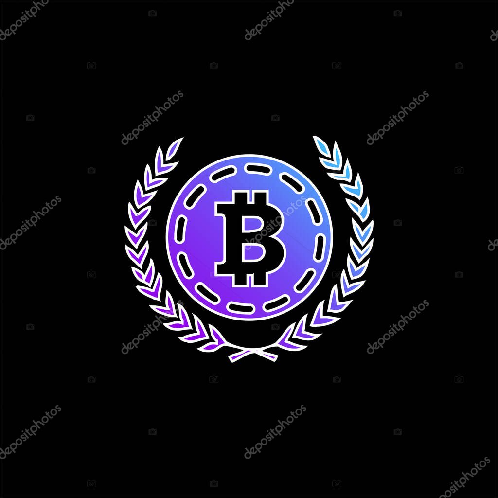 Bitcoin With Olive Leaves At Both Sides blue gradient vector icon