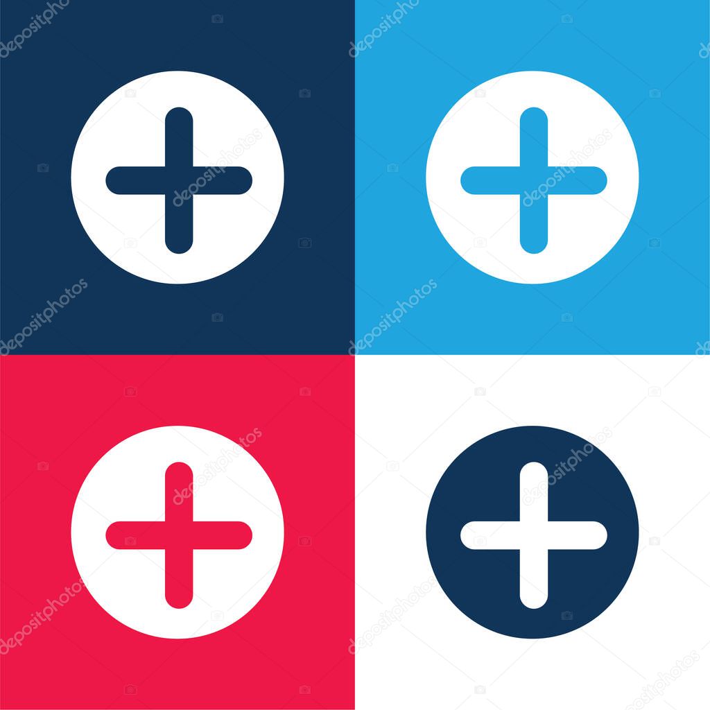 Add Button With Plus Symbol In A Black Circle blue and red four color minimal icon set