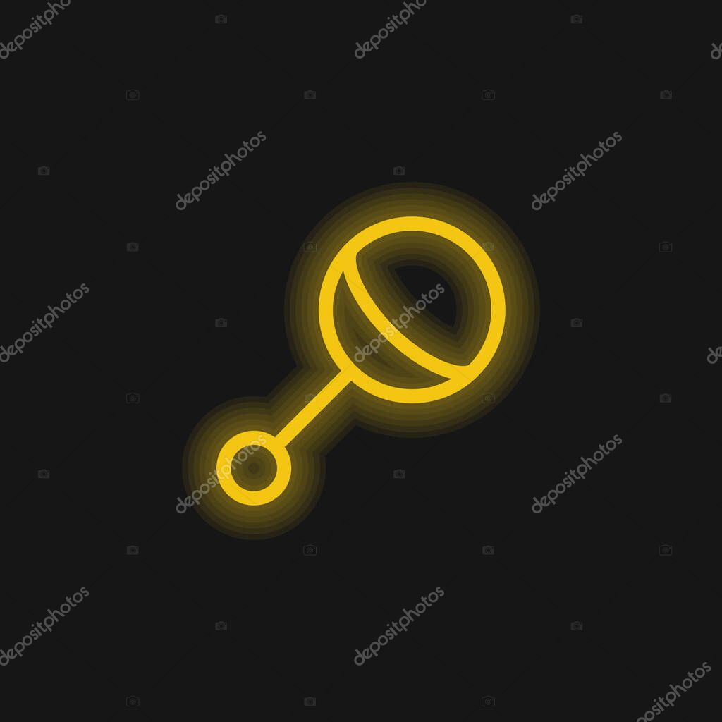 Baby Rattle yellow glowing neon icon