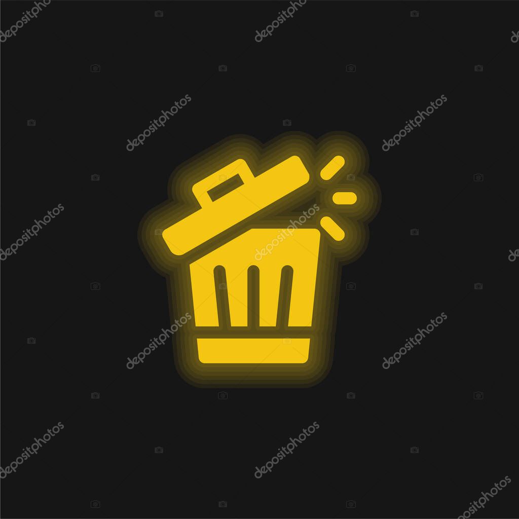 Bin yellow glowing neon icon