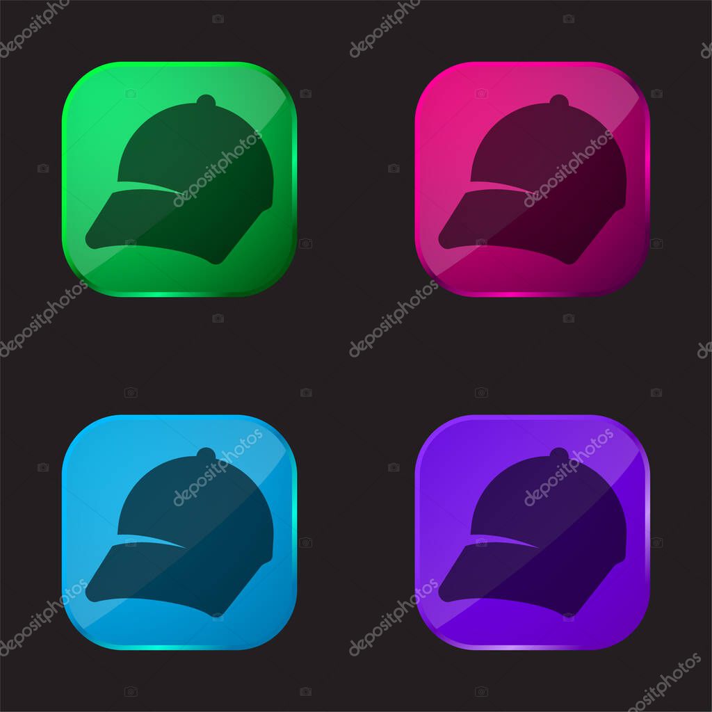 Baseball Cap four color glass button icon