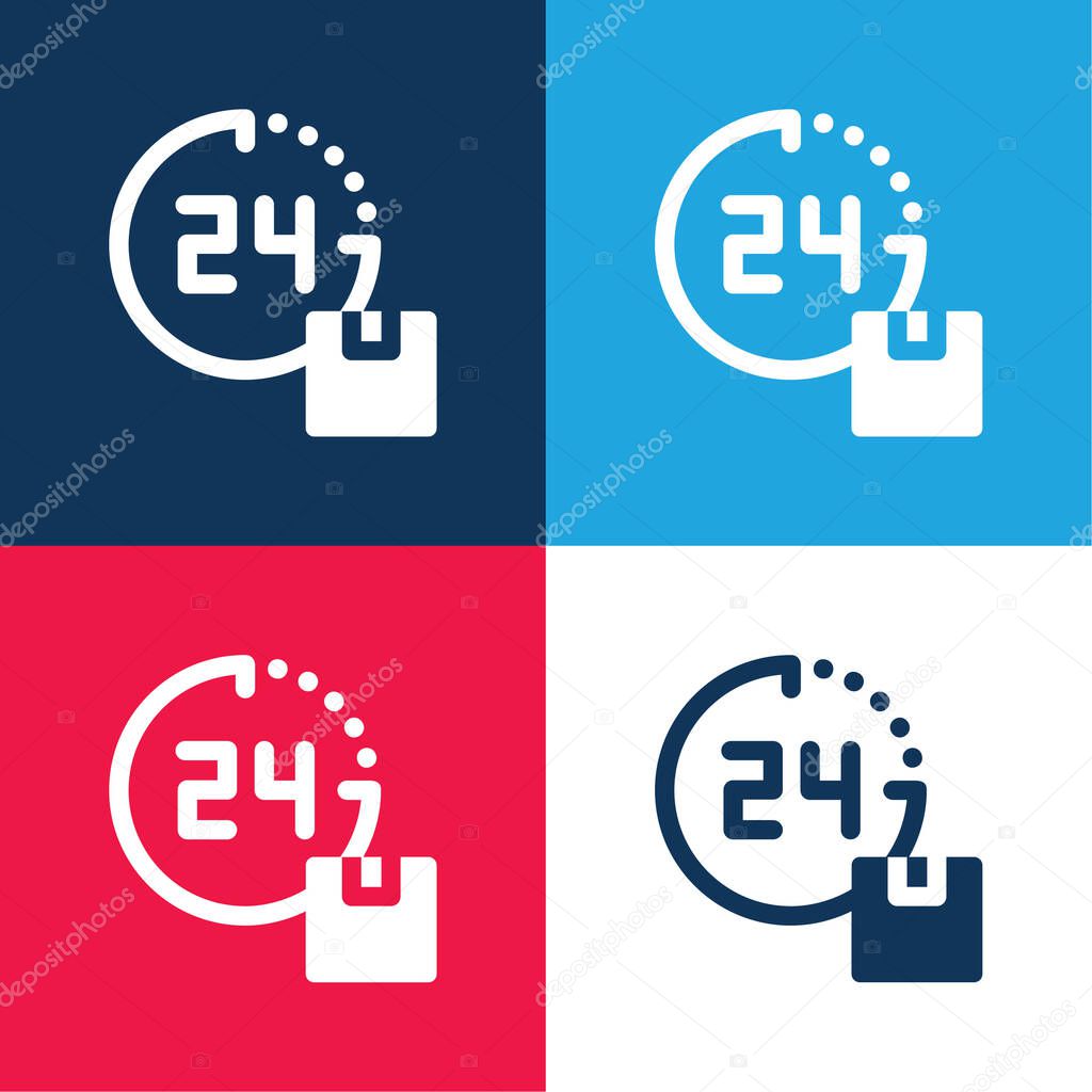 24 Hours Delivery blue and red four color minimal icon set