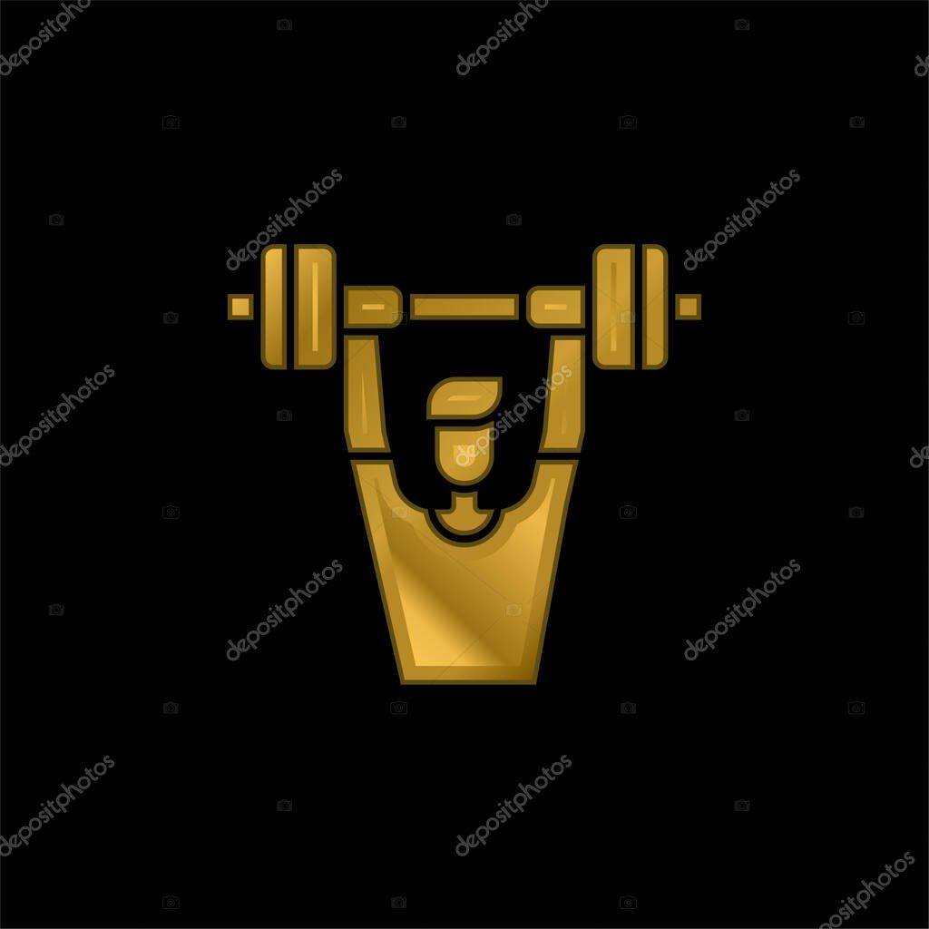 Barbell gold plated metalic icon or logo vector