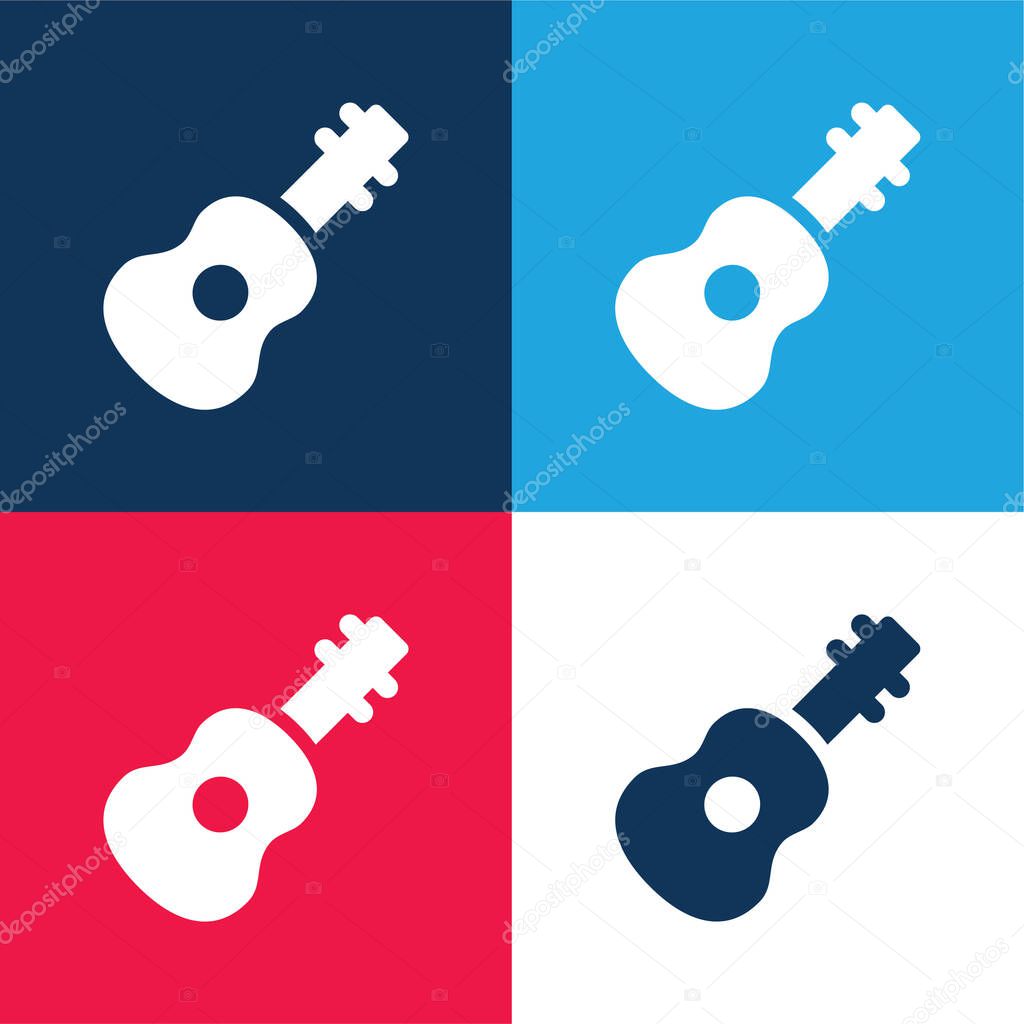 Acoustic Guitar blue and red four color minimal icon set