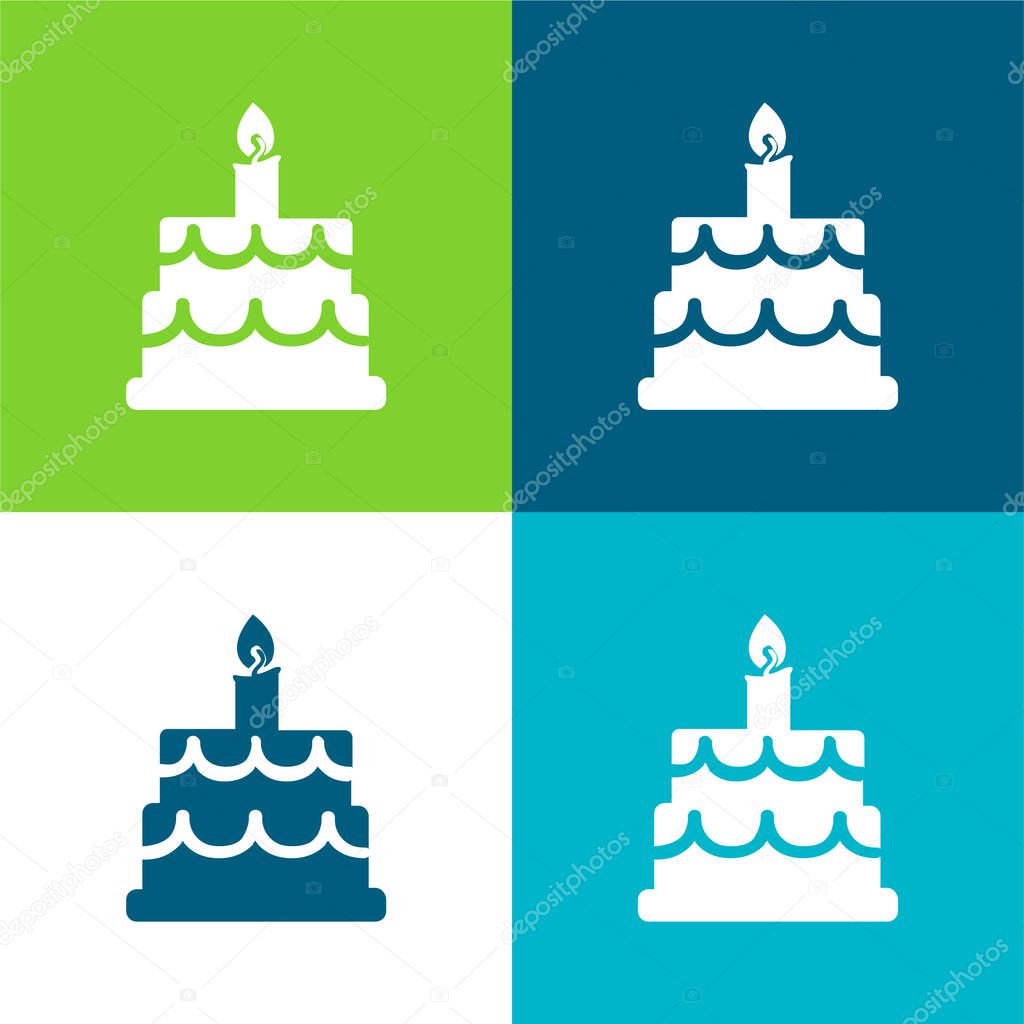 Birthday Cake Flat four color minimal icon set