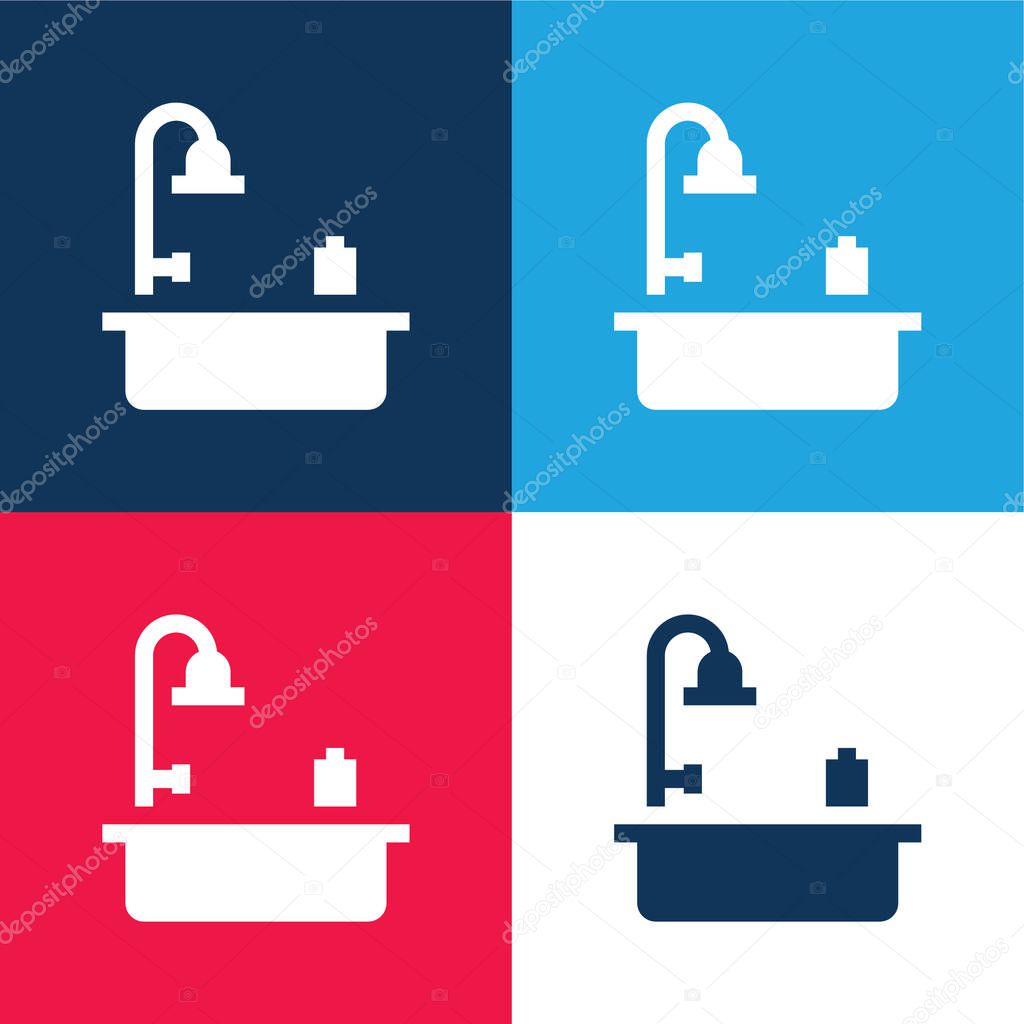 Bath blue and red four color minimal icon set