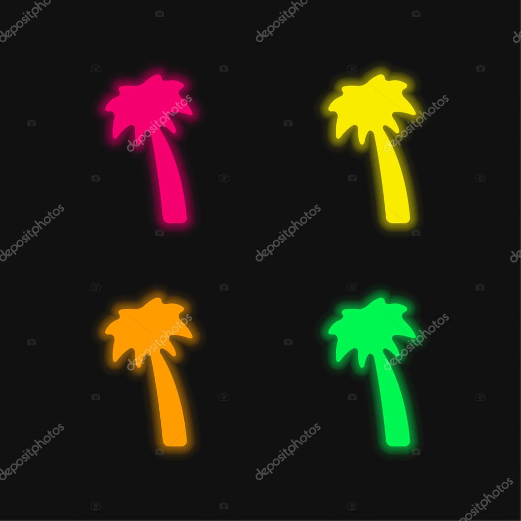 Black Palm Tree four color glowing neon vector icon