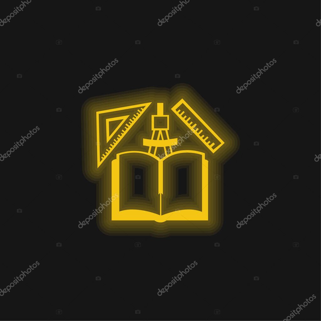 Book And Mathematics Materials yellow glowing neon icon