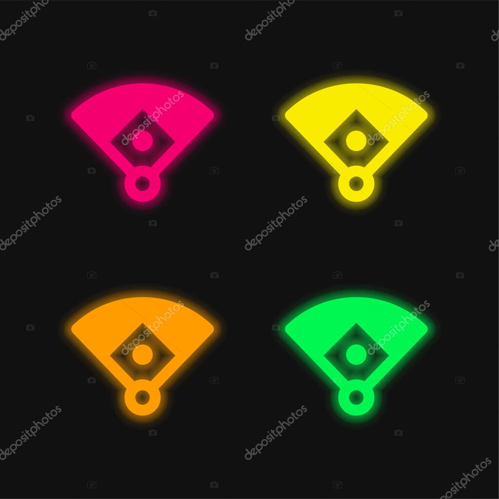 Baseball Diamond four color glowing neon vector icon