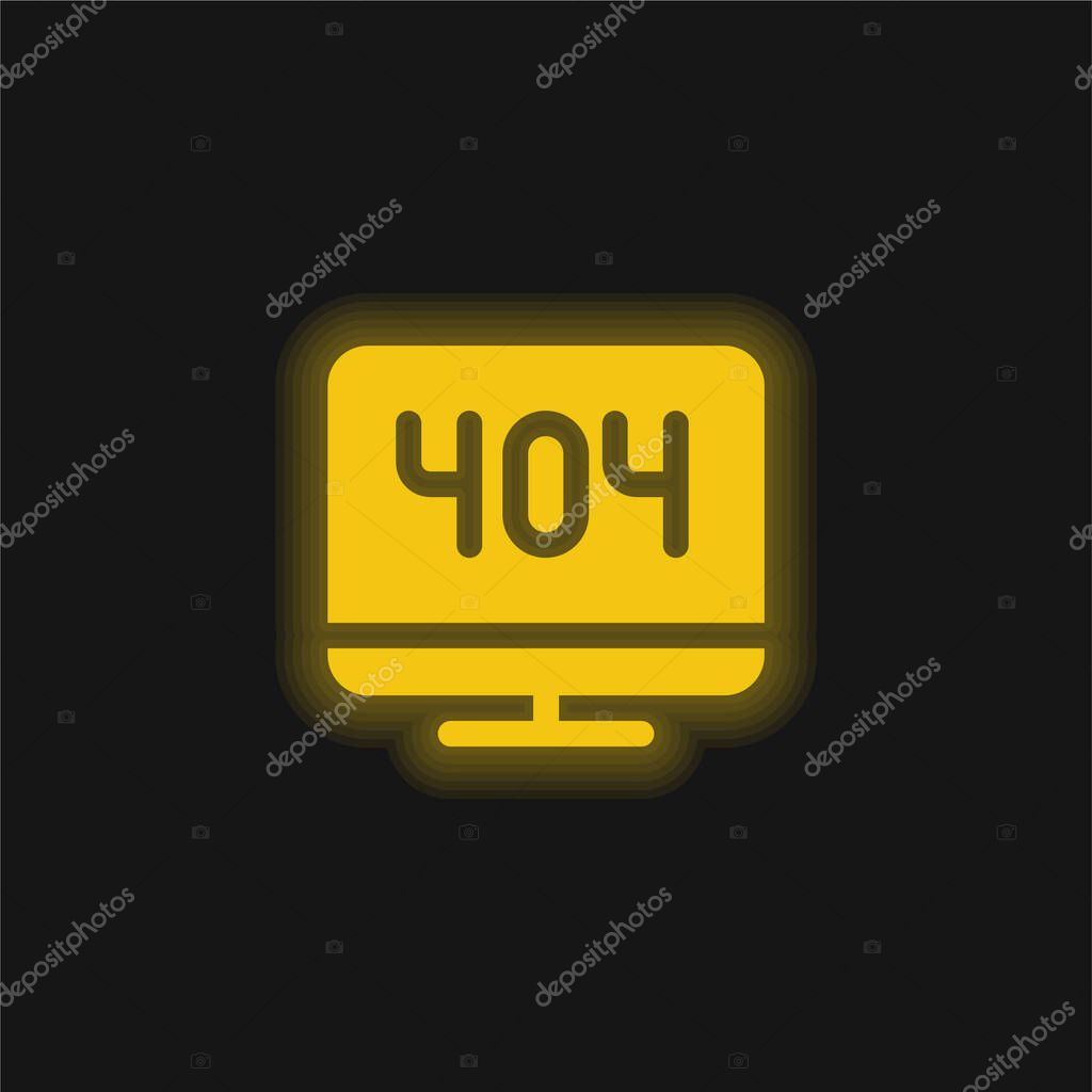 404 Error yellow glowing neon icon