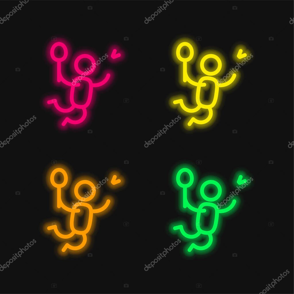 Badminton Player four color glowing neon vector icon