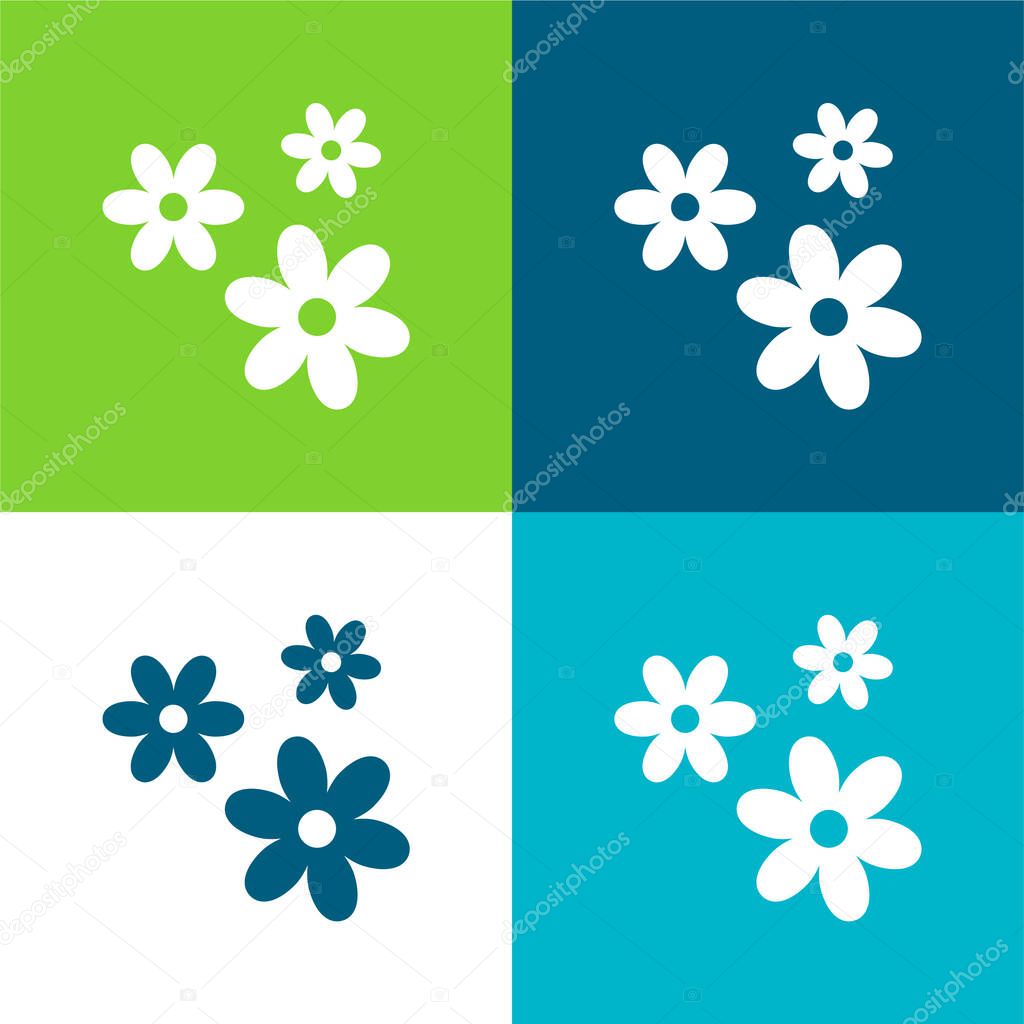 3 Flowers Flat four color minimal icon set