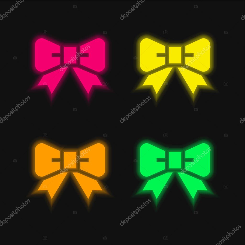 Bow Tie four color glowing neon vector icon